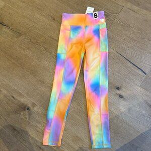 Girls Kids Size 8 Rainbow Tie-Dye Leggings With Pockets MOVE Brand Comfortable